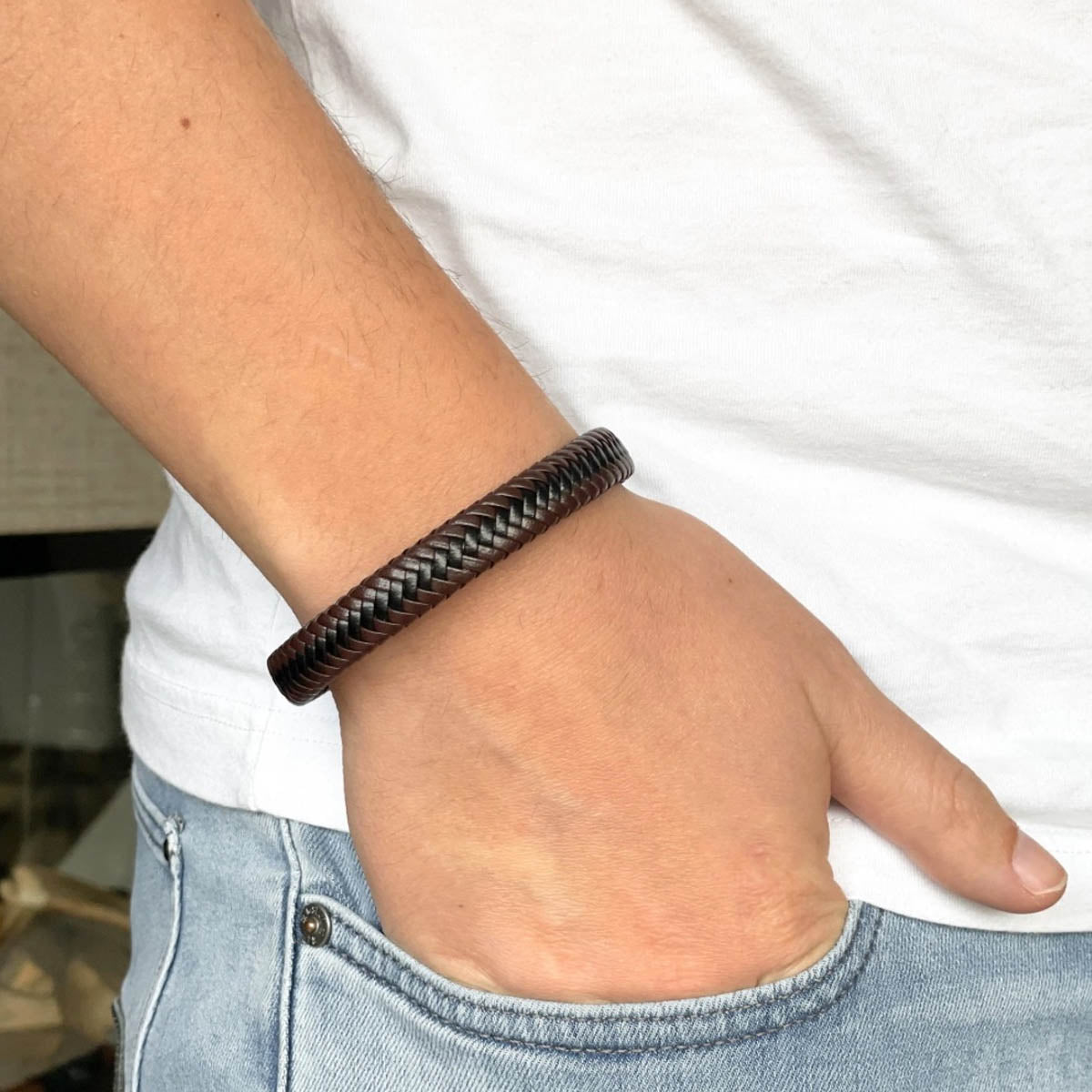 mannen armband zwart gevlochten